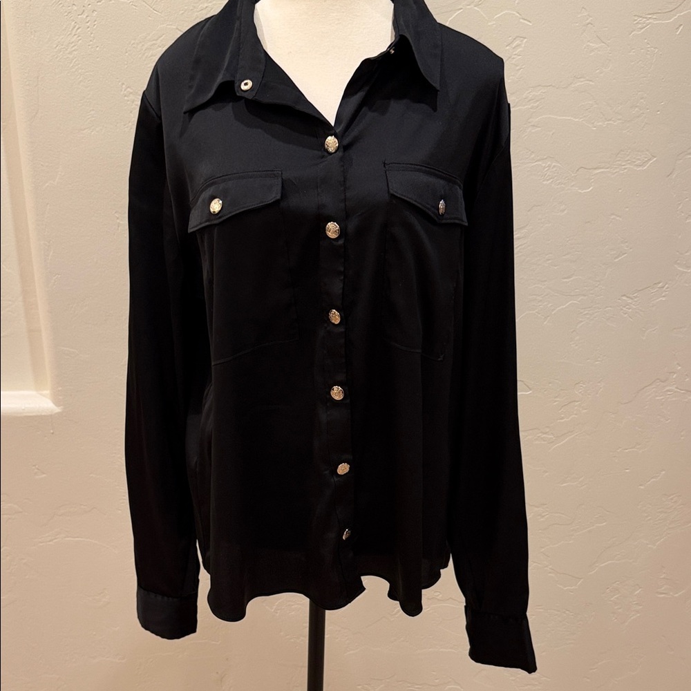 Classic Black Button-Front Blouse - Women